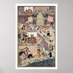 Emperor Akbar (r.1556-1605) inspecting the buildin Poster
