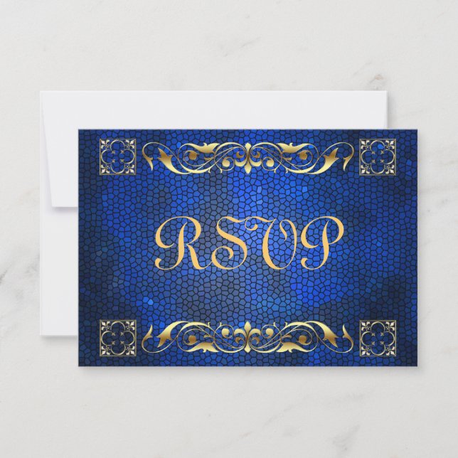 Emperor Blue Stained Glass RSVP Card (Front)