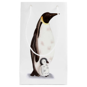 Emperor penguin and baby penguin white winter small gift bag