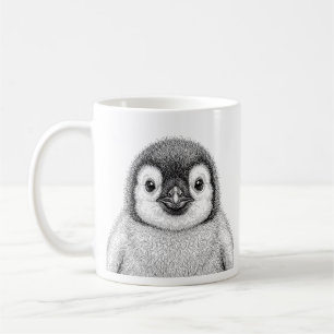 Emperor Penguin Chick Mug White Ink Art