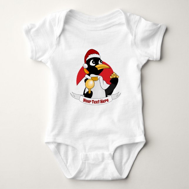 Emperor penguin Christmas cartoon Baby Bodysuit (Front)
