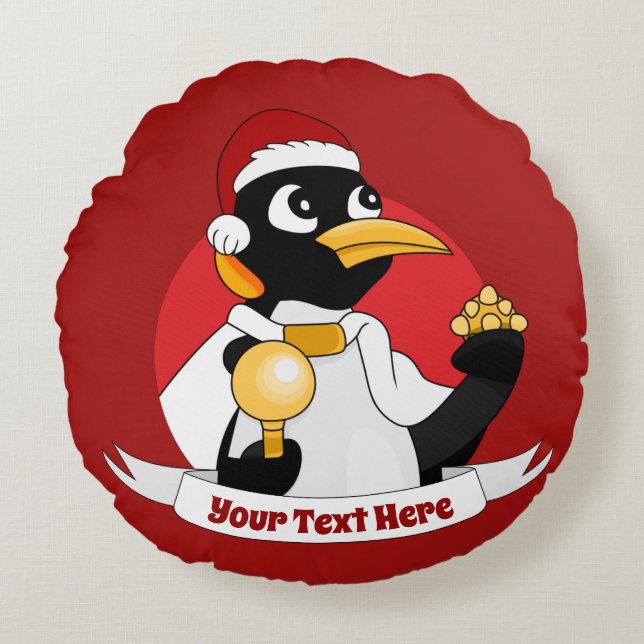Emperor penguin Christmas cartoon Round Pillow (Front)
