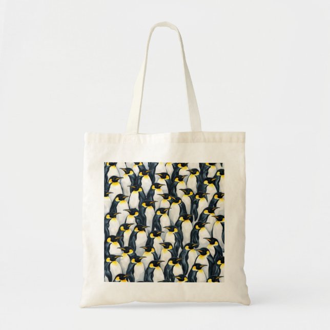 Emperor Penguin Colony Pattern in Black and White Tote Bag (Front)