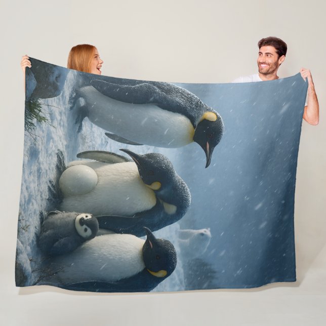 Emperor, penguin family and chick Arctic snowf fal Fleece Blanket (In Situ)