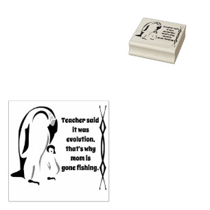Emperor Penguin Father Standing with Son Rubber Stamp