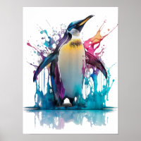 Emperor penguin in colourful splashes