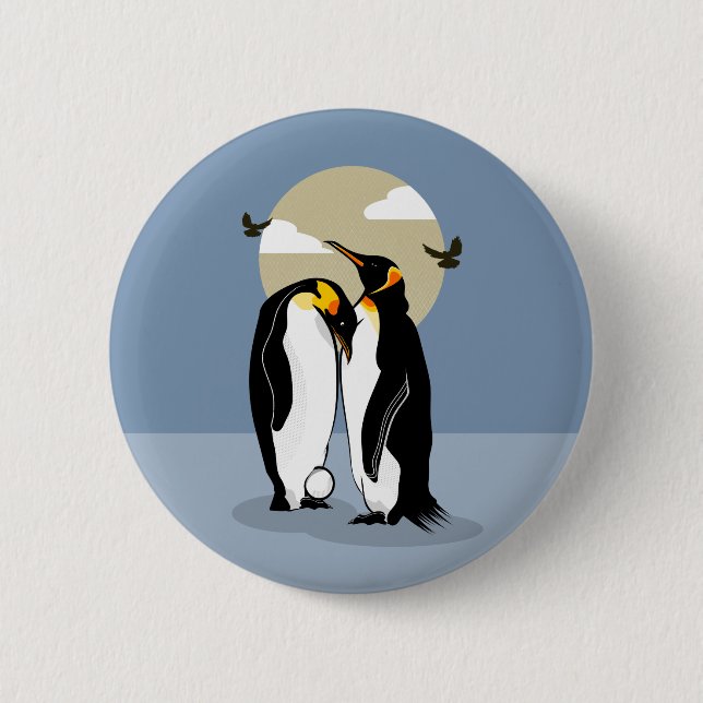 Emperor penguin parents 6 cm round badge (Front)