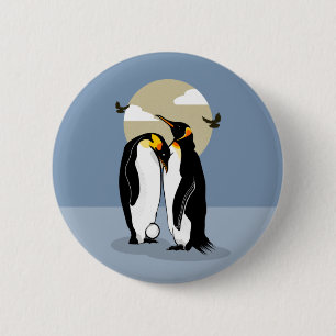 Emperor penguin parents 6 cm round badge