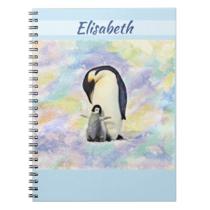 Emperor Penguin with Baby Chick Watercolor Notebook