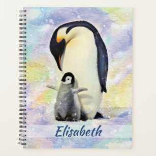 Emperor Penguin with Baby Chick Watercolor Planner