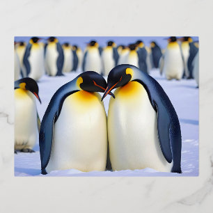 Emperor Penguins Animal Nature Wildlife Affection  Foil Holiday Postcard