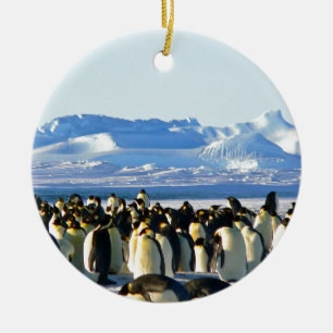 Emperor penguins ceramic tree decoration