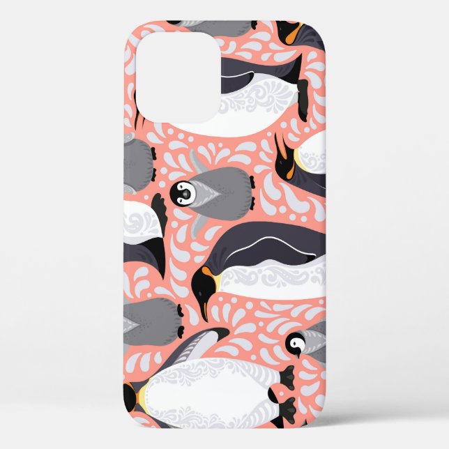 Emperor penguins, cubs, pink decorative pattern. Case-Mate iPhone case (Back)
