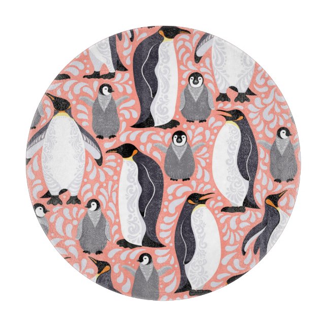 Emperor penguins, cubs, pink decorative pattern. cutting board (Front)