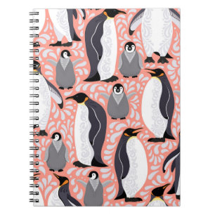 Emperor penguins, cubs, pink decorative pattern. notebook