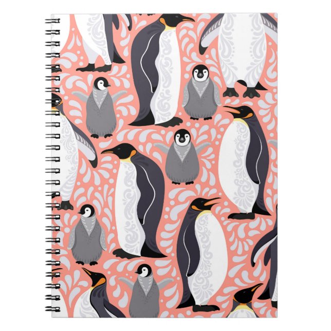 Emperor penguins, cubs, pink decorative pattern. notebook (Front)