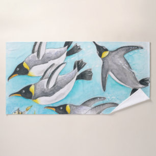 Emperor's Penguins Swimming Watercolor Bath Towel Set