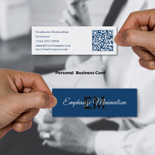 Emphasize Minimalism Simple Initials Blue Mini Business Card