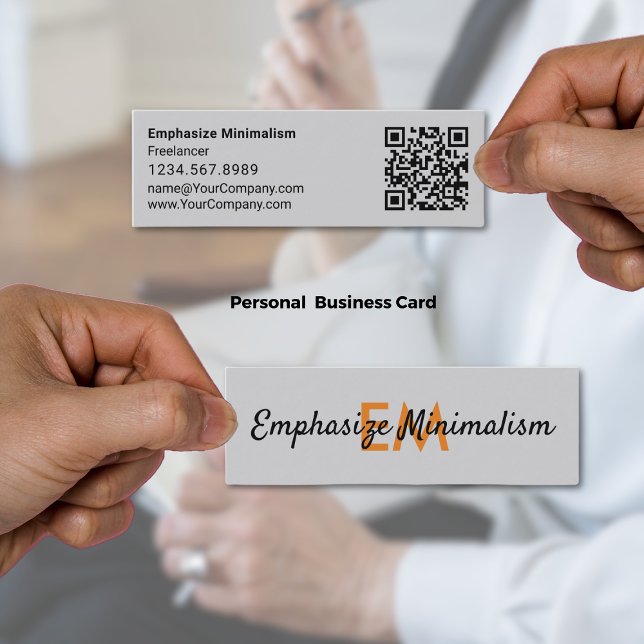 Emphasize Minimalism Simple Orange Initials Grey Mini Business Card (Emphasize Minimalism Simple Orange Initials Gray Mini Business Card)