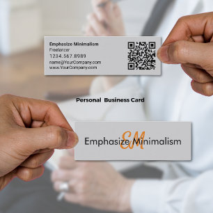Emphasize Minimalism Simple Orange Initials Grey Mini Business Card