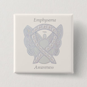 Emphysema Awareness Angel Pearl Ribbon Custom Pin