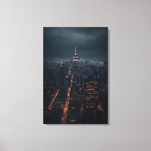 Empire Glow – Cinematic Night Skyline Canvas Print (Front)