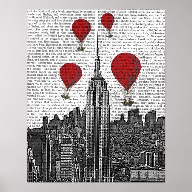 Empire State Building and Red Hot Air Balloons Poster (Front)