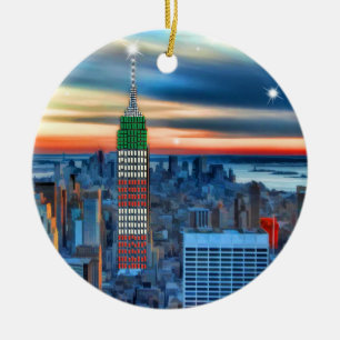 Empire State Building in Holiday Lights Ceramic Tree Decoration