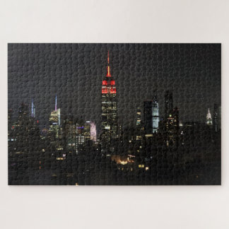 Empire State Building in Red Night Skyline Jigsaw Puzzle