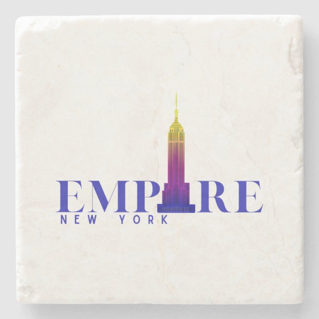 Empire State Building-New York-Vibrant Blue- Stone Coaster (Front)