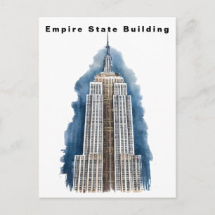 Empire State Building New York Watercolor Postcard