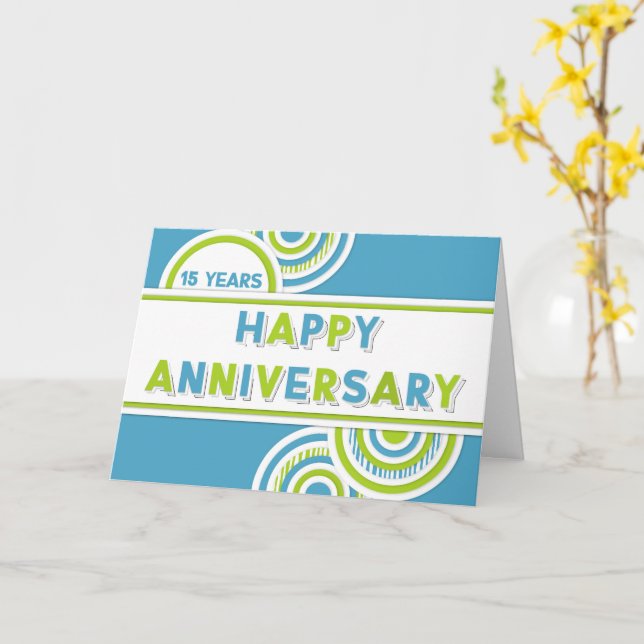 Employee 15th Anniversary Colourful Circles Card (Yellow Flower)