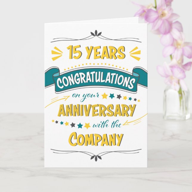 Employee 15th Anniversary Congratulations Word Art Card (Orchid)
