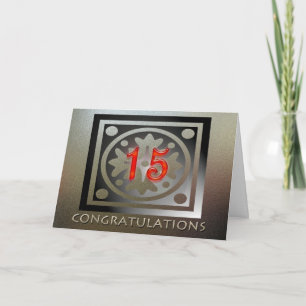 Employee 15th Anniversary Elegant Golden Red Card