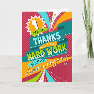 Employee 1st Anniversary Fun and Colorful Holiday Card