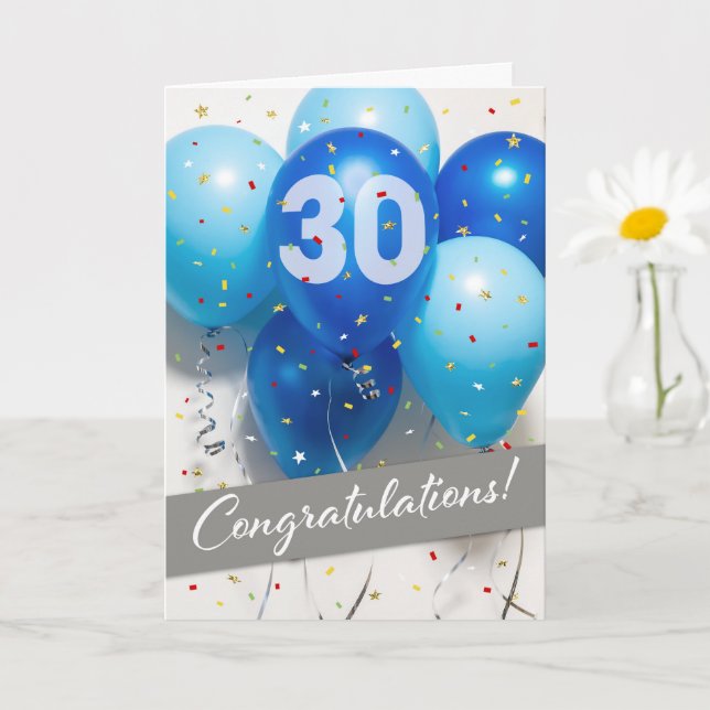 Employee 30th Anniversary Blue Balloons Card (Small Plant)