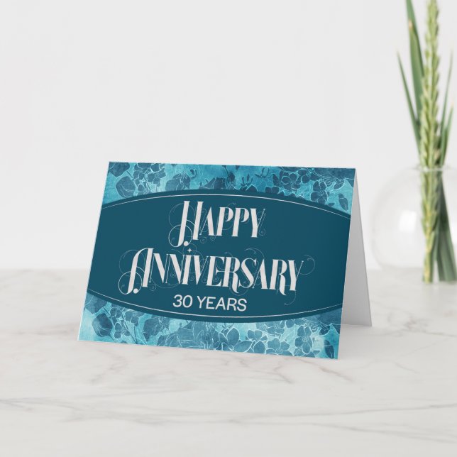 Employee 30th Anniversary Blue Floral Elegance Card (Front)