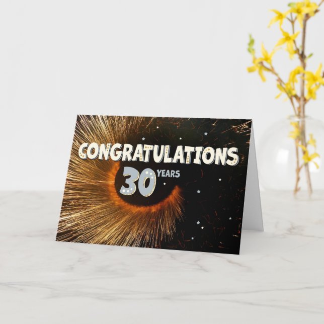 Employee 30th Anniversary Swirl and Stars Card (Yellow Flower)