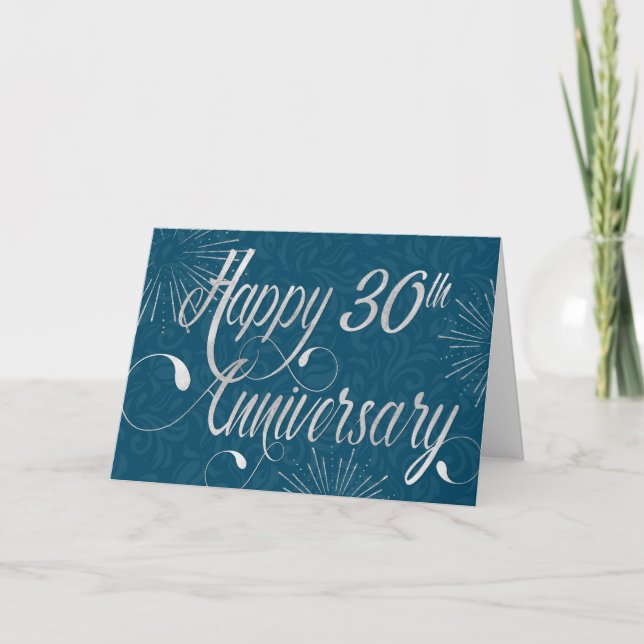Employee 30th Anniversary - Swirly Text - Blue Card (Front)