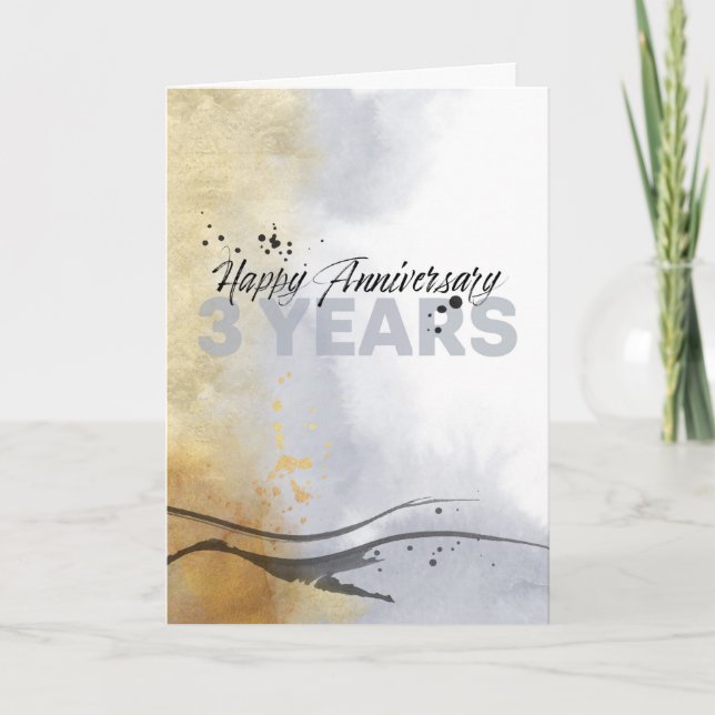 Employee 3rd Anniversary Artistic Ink Abstract Card (Front)