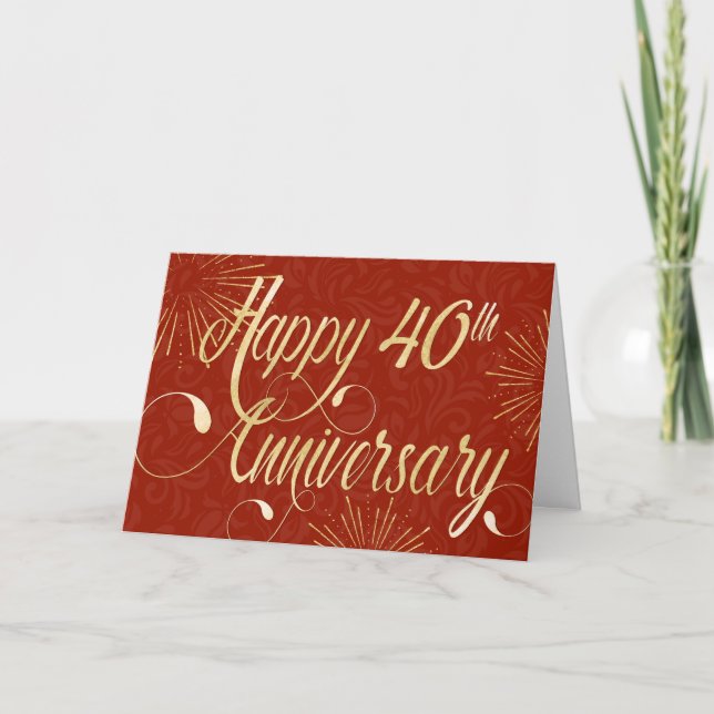 Employee 40th Anniversary - Swirly Text - Red Card (Front)