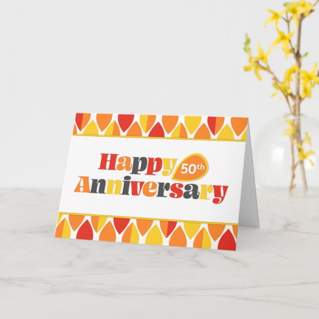 Employee 50th Anniversary Bright Colours Retro Car Card (Yellow Flower)
