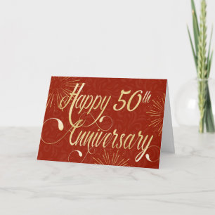 Employee 50th Anniversary - Swirly Text - Red Card