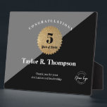 Employee 5 years of service Gold Seal custom logo Plaque<br><div class="desc">Celebrate an employee's exceptional 5 of dedicated service with our Employee 5 Years of Service Gold Seal Custom Logo plaque Award. This elegant and customisable trophy-style plaque easel is the perfect way to recognise their significant milestone and convey your appreciation. The award features a sleek black and grey design, exuding...</div>