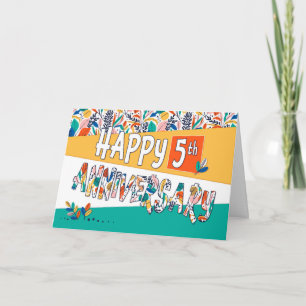 Employee 5th Anniversary Bright Colours Pattern Card