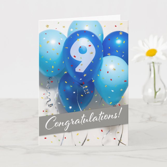 Employee 9th Anniversary Blue Balloons Card (Small Plant)