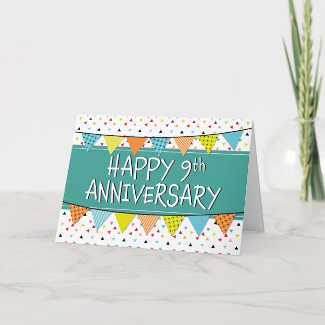 Employee 9th Anniversary Colourful Triangles Card (Front)