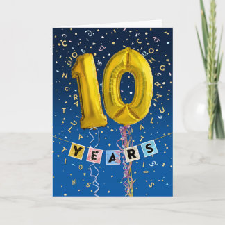 Employee Anniversary 10 Years - Gold Balloons Card