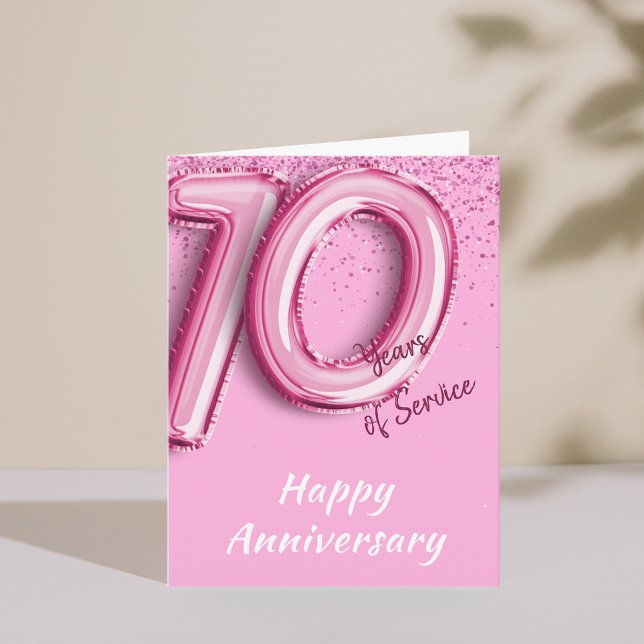 Employee Anniversary 10years PinkBalloon Fold Card (Employee Anniversary 10 Years PinkBalloon Fold Card)