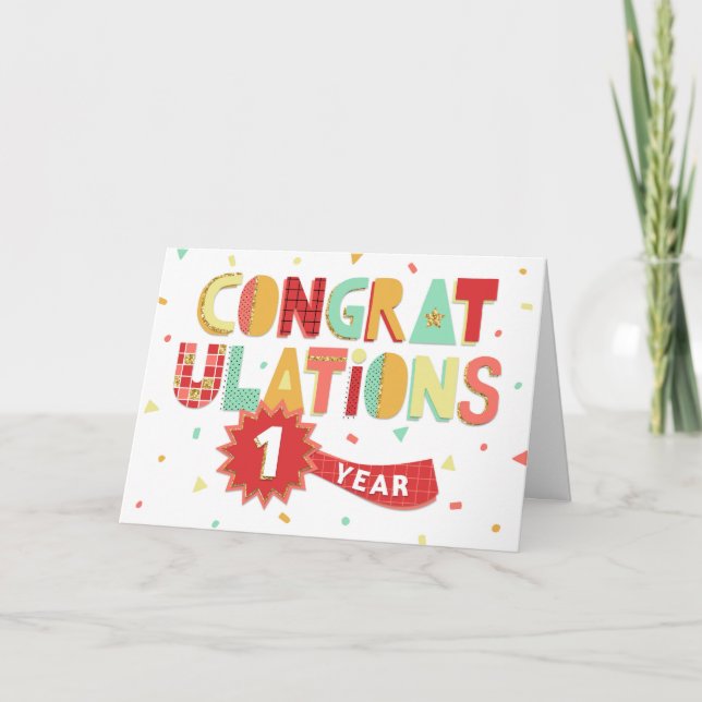 Employee Anniversary 1 Year Fun Congratulations Card (Front)